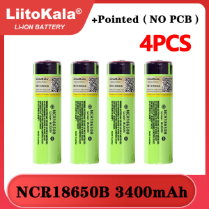 LiitoKala Original Rechargeable Battery 18650 3400mAh 3.7V 10A Discharge Li-Ion BMS Lithium Battery 100% Brand New Real Capacity Pointed Rechargeable Batteries Tip Without PCB For Vape Flashlight NCR18650B