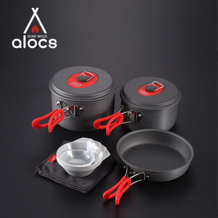 ALOCS Camping Cookware Kit Hiking Picnic Pot Cookware Frying Pan Bowl