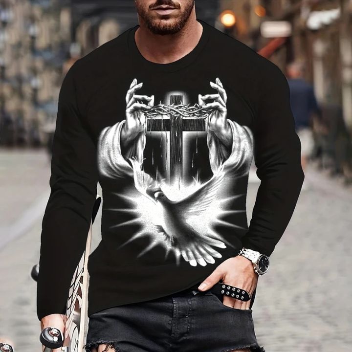 HUYT [Local Stock] Christmas Halloween Fashion Jesus Cross Pattern T ...