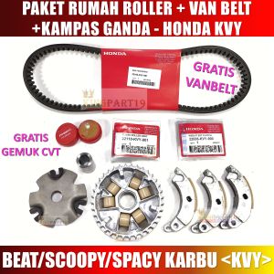 PAKET RUMAH ROLLER ASSY SET BEAT SCOOPY SPACY KARBU GRATIS GEMUK CVT / VANBELT RUMAH ROLLER KAMPAS GANDA BEAT SCOOPY SPACY KARBU KVY Kampas Ganda Rumah Roller Vanbelt Beat Karbu Scoopy Karbu Spacy Karbu KVY