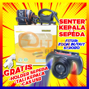 SENTER KEPALA & SENTER SEPEDA 2IN1 MULTIFUNGSI ZOOM IN ZOOM OUT STROBO SENTER KEPALA SEPEDA