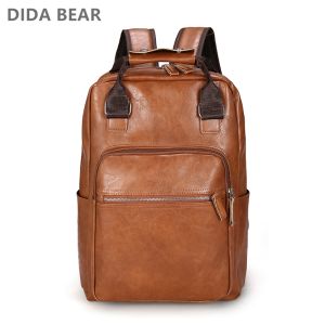 DIDA BEAR  Men Backpack PU Leather Bagpack Large laptop Backpacks Male Mochilas Casual Schoolbag For Teenagers Boys Brown2026