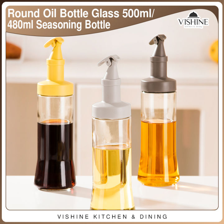 VISHINE Circle Oil Bottle Glass 500ml/480ml Oil Dispenser Sesame Oil