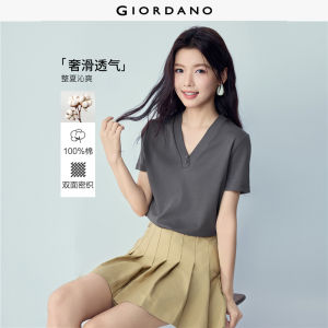 Giordano Beau Monde Women 100% cotton v-neck short sleeve tee Free Shipping 13326270