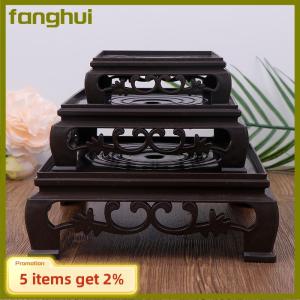 fanghui แจกันกาน้ำชาทรงสี่เหลี่ยมอเนกประสงค์ถาดใส่กระถางต้นไม้ทำจากพลาสติกงานแกะสลักทำจากไม้สีน้ำตาลเข้มฐานวางกระถางต้นไม้ทรงกลม