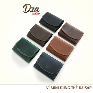 Bóp ví mini đựng tiền và thẻ da sáp nam nữ cao cấp nhỏ gọn sang trọng ví da thật phong cách vintage Dza leather.