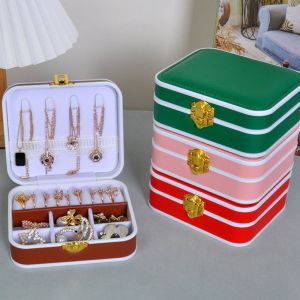 CHICSTOP PU Leather Lockable Jewelry Box Lockable Double Layer Travel Jewelry Organizer Storage Holder Portable Jewelry Storage Case Travel