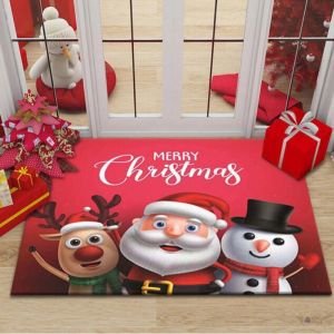 2Pcs Christmas Kitchen Carpet Mat Xmas Snowman Bathroom Kitchen Absorbent Non-slip Mat Xmas Decor