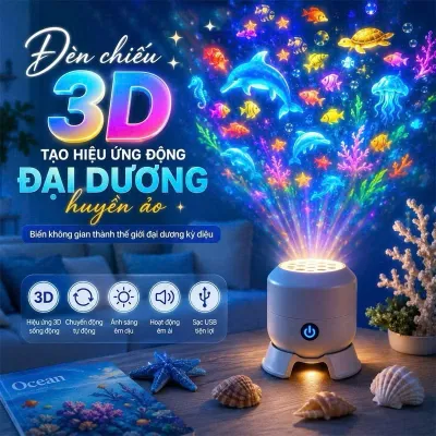 Đèn chiếu 3D tạo hiệu ứng động đại dương giáng sinh giao thông đèn ngủ tạo không khí Đèn Led xoay tự động 360 độ