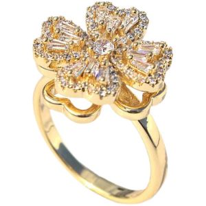 Lucky Flower Ring Sparkling Four-Leaf Clover Rotating Adjustable Spinner Ring Rotating Flower Ring for Womens Small and Fashionable Light Luxury Zircon Stone 甜酷个性可旋转花朵戒指女小众时尚轻奢锆石ins冷淡风开口食指环