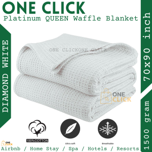 ONE CLICK Queen Size Waffle Blanket - Soft Cotton Thermal Bedspread in Multiple Colors 70x90 Inches