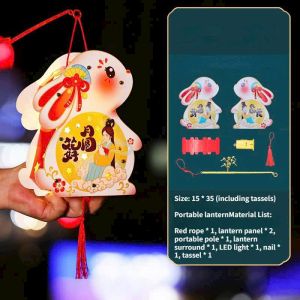 Đèn Lồng Trung Thu Giấy DIY Thỏ Ngọc Cho Bé – Đèn Lồng Cầm Tay Có Đèn LED Pin An Toàn Bền Đẹp
