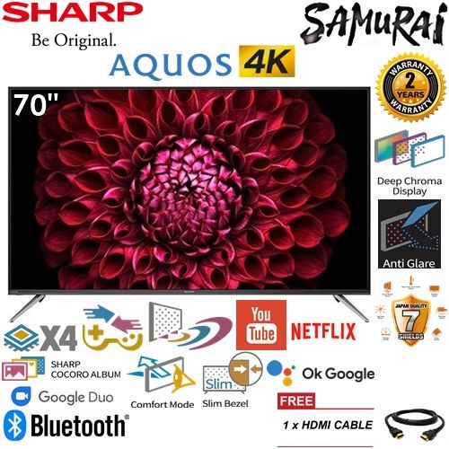 FREE SHIPPING SHARP AQUOS 70 INCH 4K UHD ANDROID TV 4TC70DL1X 2X GIFT
