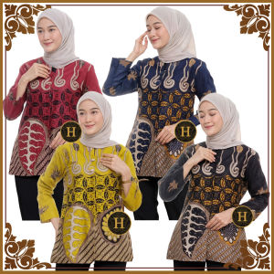 Blus / Blouse Atasan Batik Wanita Perempuan Cewek Kerja Kantor Modern Lengan Panjang Motif Melody