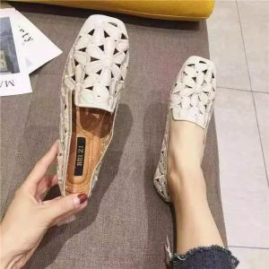 Square Toe Doll Shoes For Women Slip On Breathable Leather Shoes Low Cut Walking Casual Soft Shoes