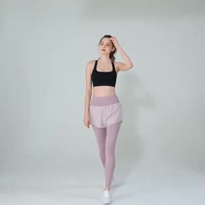 Women High Waist Yoga Pants 2 in 1 Two Pieces Leggings High Elastic Gym Fitness Running Dance Badminton Leggings Sportswear