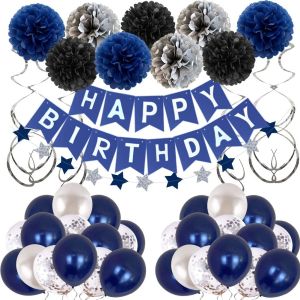 [SG Seller]Birthday Decorations Men Blue Birthday Party Decorations for Men Women Boys Grils Happy Birthday Balloons for Party Decor Suit For 16th 20th 25th 30th 35th 40th 50th 60th 70th (Blue)