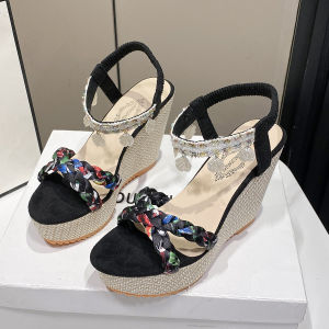 Free Shipping One-Strap Beach Sandals New Summer High-Heeled Shoes Elastic Band Wedge Heel Thick-Soled WomenS Shoes