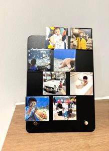 Customize Photo Magnet with Stand - Personalized 50x50mm Black/White & Stand (148*210mm) for 8 Photos - Ideal for Home Office or Gifting