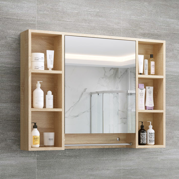 Nordic solid wood bathroom mirror storage integrated bathroom