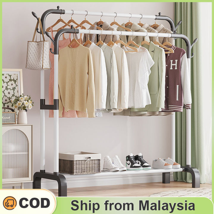Double Pole Cloth Clothes Rack Strong Steel Structure Clothes Hanger