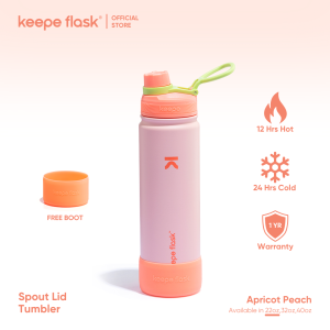 [p39 Name Engraving] Keepe Flask Premium Pink Insulated Tumbler Apricot Peach Stainless Steel Vacuum Cold and Hot Aqua Water Bottle with Free Silicone Boot 22oz/32oz/40oz