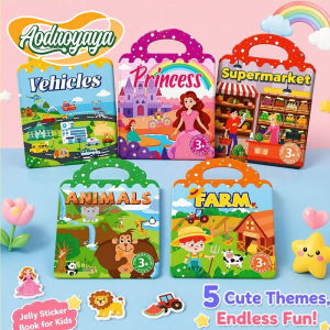 Aoduoyaya Kids Reusable Jelly Sticker Book Fun Early Learning Educational Toy Safe Non-Tear Stickers Repeated Paste Play