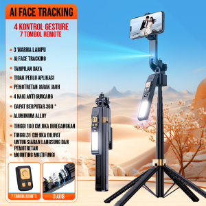Tongkat Stabilisator Selfie CJPG-CL12PBL & Tripod 360 Derajat dengan AI Face Tracking dan Lampu LED - Warna Silver