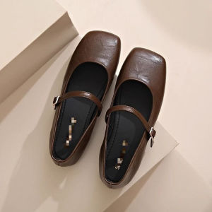 Free Shipping Elegant Square-Toe Flat Shoes 2026 Autumn New Collection Retro Style Shallow-Cut Casual Leather Shoes For Women