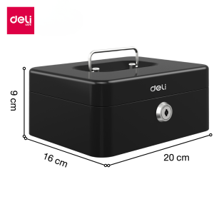 Deli กล่องเก็บเงิน เซฟนิรภัยแบบพกพา กล่องเหล็กเก็บเงิน กล่องใส่เงิน กล่องนิรภัย เซฟหิ้ว กล่องเซฟ ใส่ของมีค่า แบบพกพา ขนาดเล็กกระทัดรัด มีหูหิ้ว Cash Box