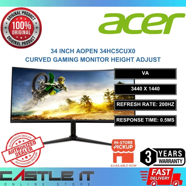 Acer AOPEN 34HC5CUX0 34 Inch Curved VA WQHD 200Hz 0.5ms Gaming Monitor Height Adjust