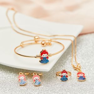 Set Perhiasan Anak Perempuan Titanium Anti Luntur: Kalung Liontin Gelang Cincin Anting