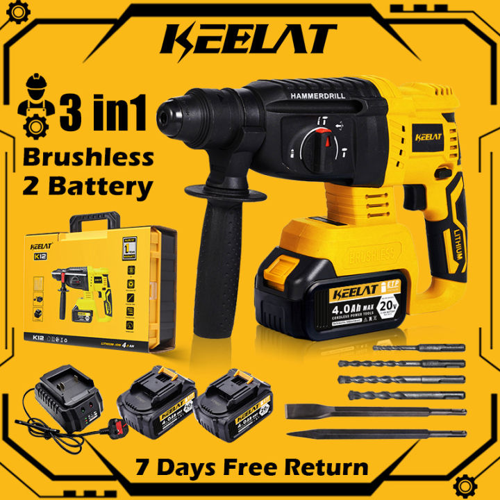 [hot Shjkgklc 104] Keelat 20v Cordless Heavy Rotary Impact Hammer Drill 