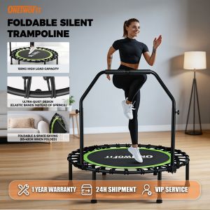 ONETWOFIT Foldable Trampoline 150KG Load 5-Level Adjustable Armrest Silent Rebounder with Foam Grip for Home Fitness & Exercise