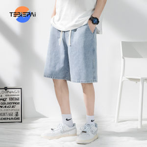 Jeans for Men Celana Pendek Lelaki Summer Thin Section Loose Straight Light-coloured Denim Shorts Mens Tide Hong Kong Style Simple Casual Five-minute Trousers Large Size Mens Trousers M-5XL