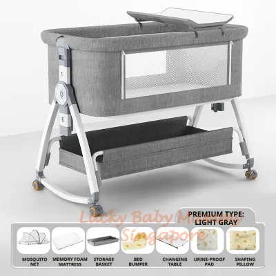 Rocking Baby Cot with Storage | Adjustable Cradle Bed with Wheels | Newborn Bassinet 0–3Y