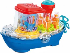 Childrens Transparent Gear Steamship Toy  Light Up Electric Boat Toy with Music