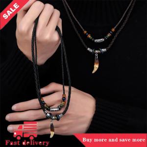 [COD] Fashionable And Trendy Charm Wolf Tooth Pendant Woven Rope Necklace For Daily Wear And Travel Accessories