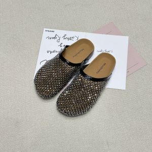 Retro Small Fragrance Single Shoes Pearl Shallow Mouth Full of Diamonds Design Sense of Versatile Rhinestone Wear Outside Womens Semi-drag