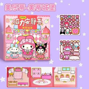 Sanrio Series Magnetic Quiet Book Hello Kitty Kuromi Cinnamoroll Melody Girl Princess Dress Up Sticker Book Handmade Toy Gift