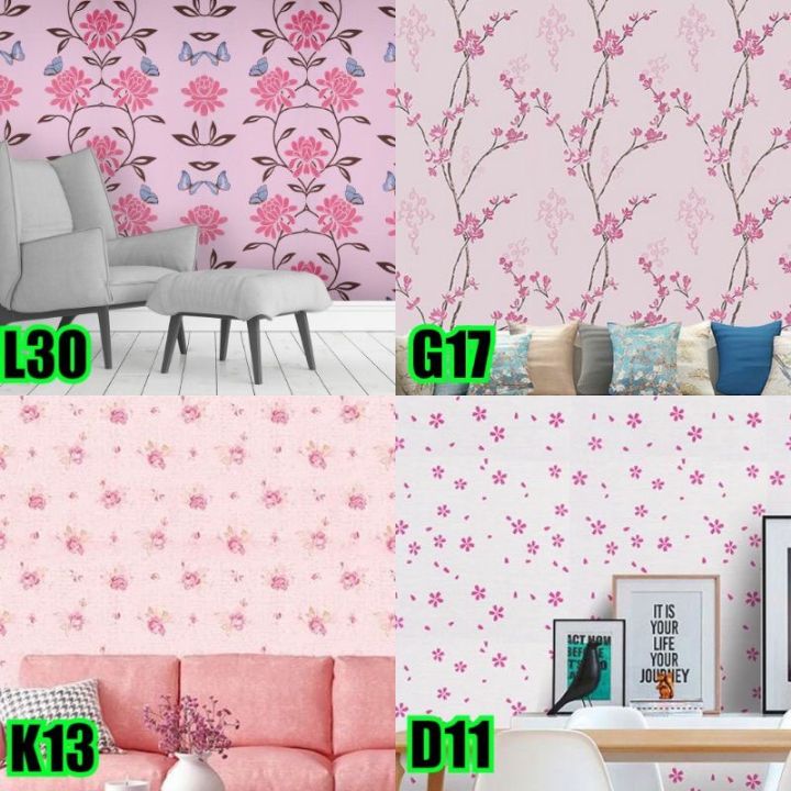 HUB Wallpaper Pink Floral Home Decor Wall Sticker PVC Waterproof Self ...