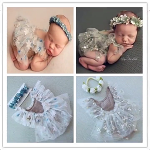Lovely Lace Girls Outfit for Newborns Photos Taking Photography Dress Hairband for Birthdays and Celebrations