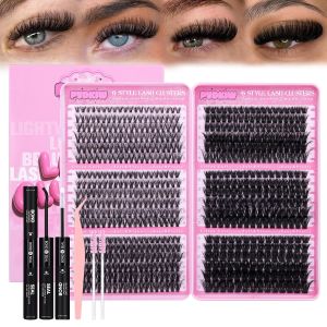 Fluffy Eyelash Clusters Kit 648pcs Lash Kit 30-120D Wispy Lashes by PVDKIW Full Style Lash Clusters Kit 8-18mm Cluster Lashes long-lasting Eyelash Extension Kit with Bond and Seal Tweezers Brush