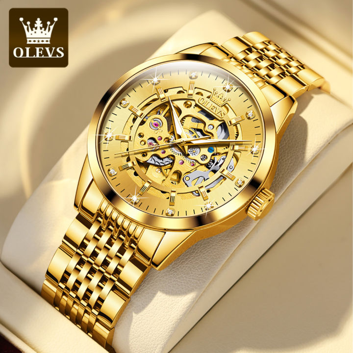 OLEVS Gold Automatic Watch for men Original Waterproof Luxury Import Skeleton Mechanical Watch Stainless Steel Lazada PH