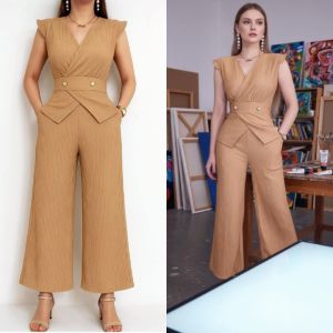 LAURICE SELLENE Flowy Butterfly Sleeve Top with Button Display & Wide Leg Pants Terno Casual Office Wear Semi Formal Events Womens Chic Minimalist Outfit
