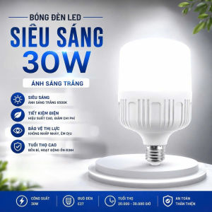 Bóng Đèn LED Siêu Sáng 30W Đui E27 - Ánh Sáng Trắng 6500K Tiết Kiệm Điện Chiếu Sáng Rõ Nét