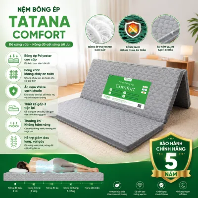 Nệm Bông Ép Gấp 3 TATANA Comfort-Độ cao 9cm-Bảo hành 5 Năm