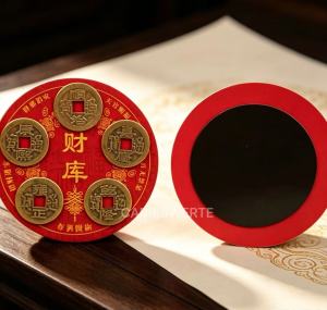 CARRISWERTE Lucky Feng Shui Five Emperors Coin Disk 3 Designs/Self Adhesive No Drill Door & Fridge Ornament for Home & Shop Blessing Wealth Protection