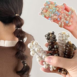 HOUMENG Straight Telephone Line Hair Rope Beads Elastic Transparent Ponytail Holder Elegant Scrunchies Pearl Hair Ring Female/Children