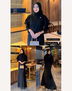 Gamis Wanita Terbaru Ayda Mermaid Dress AF Bahan Certy Babydoll Mix Brukat Auter Lepas Pasang Size M L XL XXL Baju Gamis Kondangan / Gamis mermaid elegan